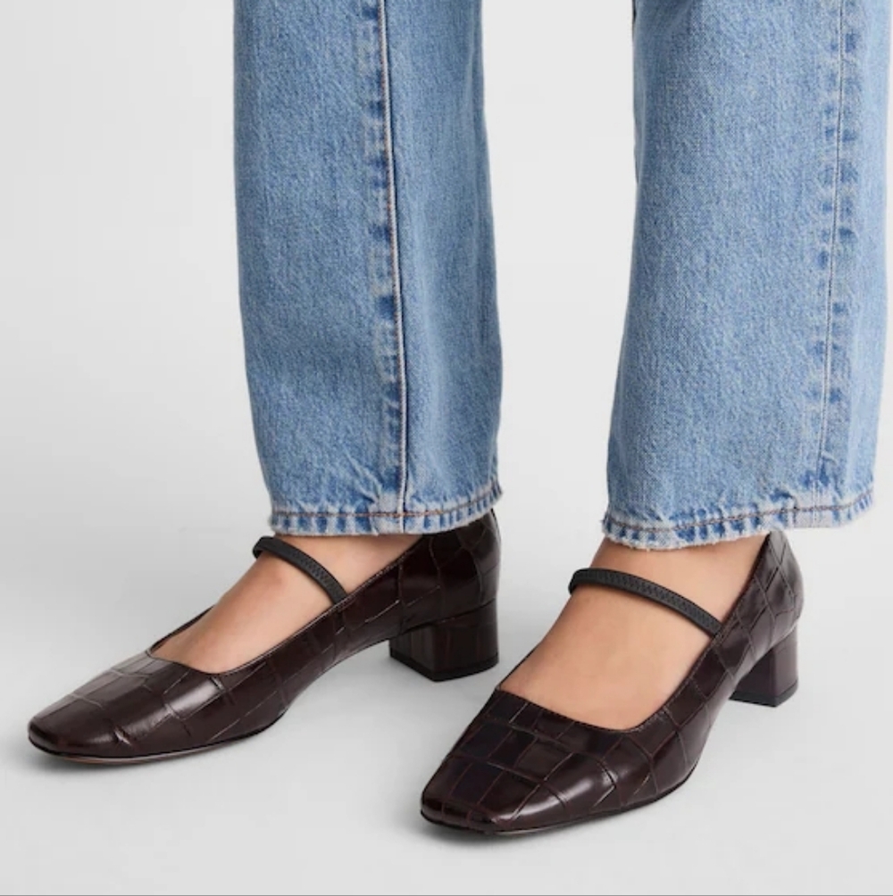 Madewell The Greta Pump - Coffee Bean Croc - Size 8.5/ NX094